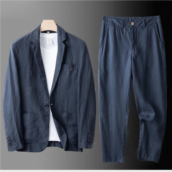 Men's Linen-Look Blazer and Wide Leg Pants Set