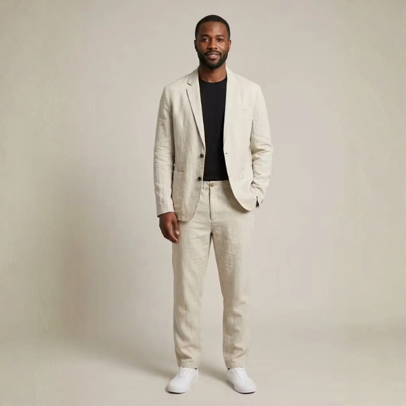 Men's Linen-Look Blazer and Wide Leg Pants Set