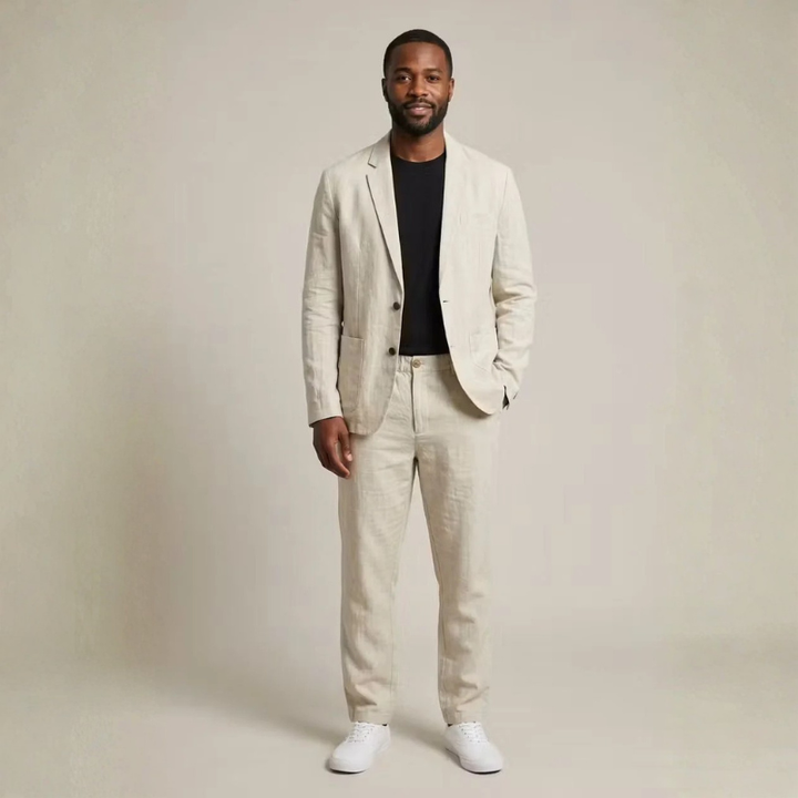 Men's Linen-Look Blazer and Wide Leg Pants Set
