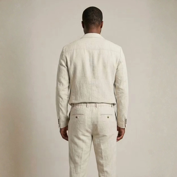 Men's Linen-Look Blazer and Wide Leg Pants Set