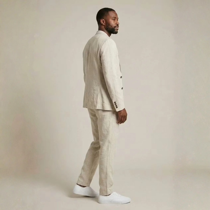 Men's Linen-Look Blazer and Wide Leg Pants Set