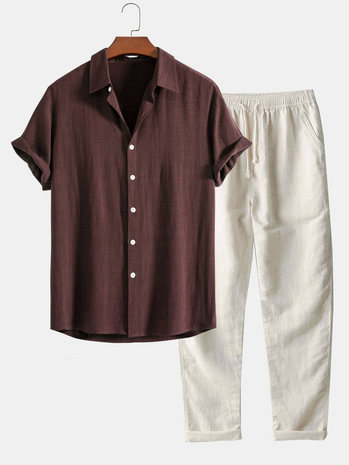 Men's Summer Short Sleeve Shirt and Linen-Look Pants Set