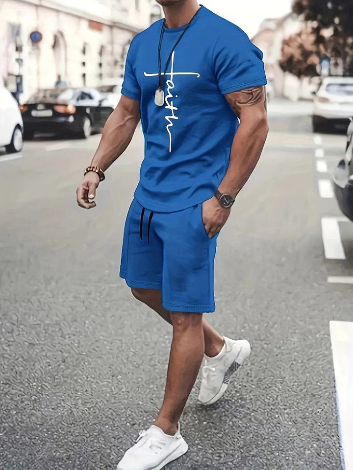 Men's Faith Print T-Shirt and Shorts Summer Set