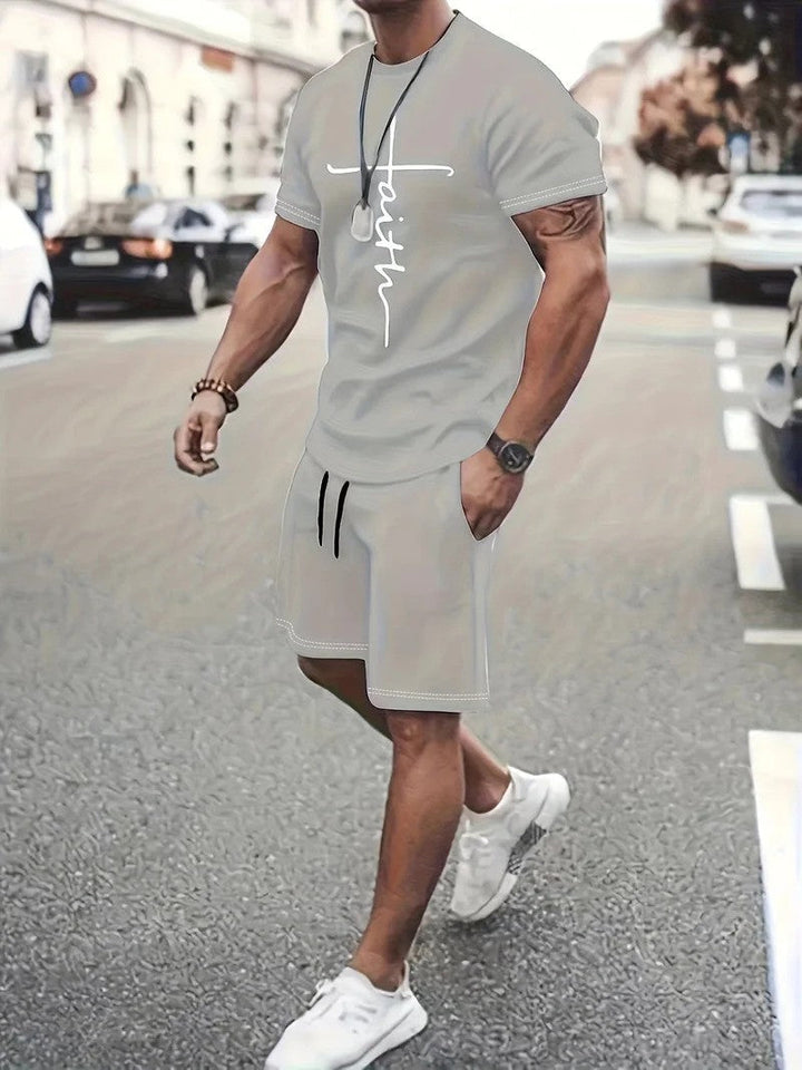 Men's Faith Print T-Shirt and Shorts Summer Set
