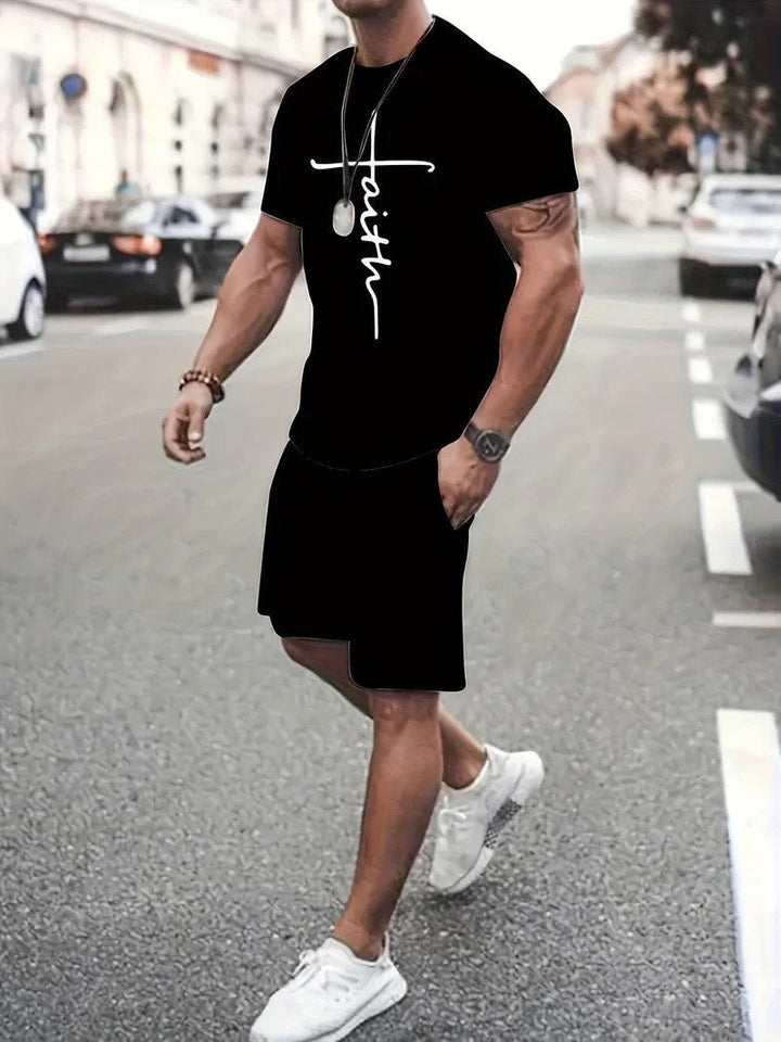 Men's Faith Print T-Shirt and Shorts Summer Set