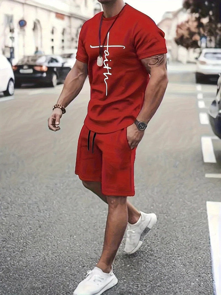 Men's Faith Print T-Shirt and Shorts Summer Set