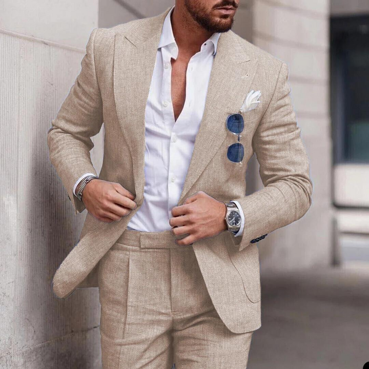 Men's Linen-Look Beach Wedding Suit Two-Piece Peak Lapel