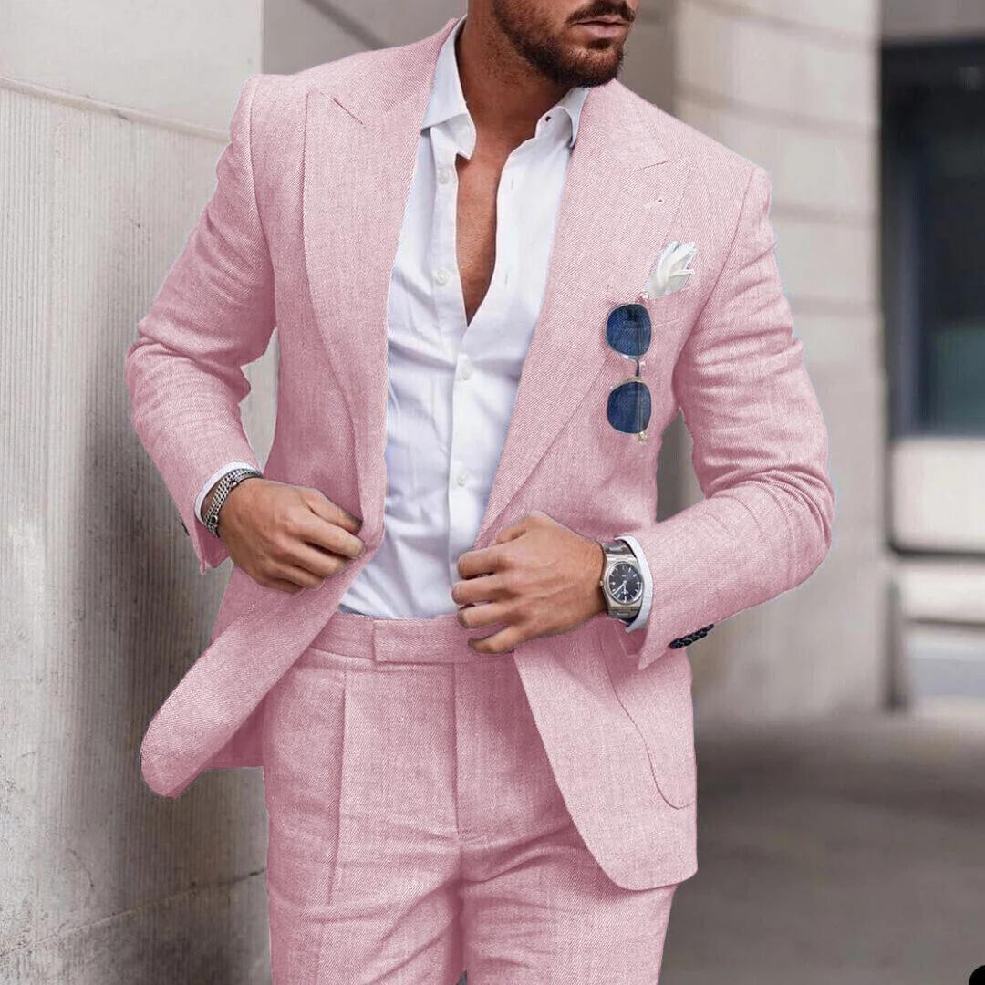 Men's Linen-Look Beach Wedding Suit Two-Piece Peak Lapel