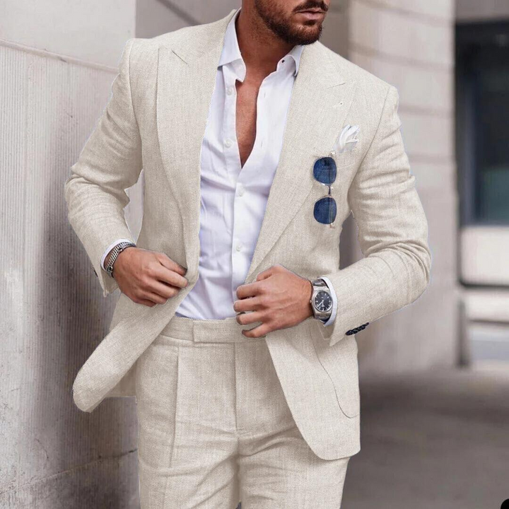 Men's Linen-Look Beach Wedding Suit Two-Piece Peak Lapel