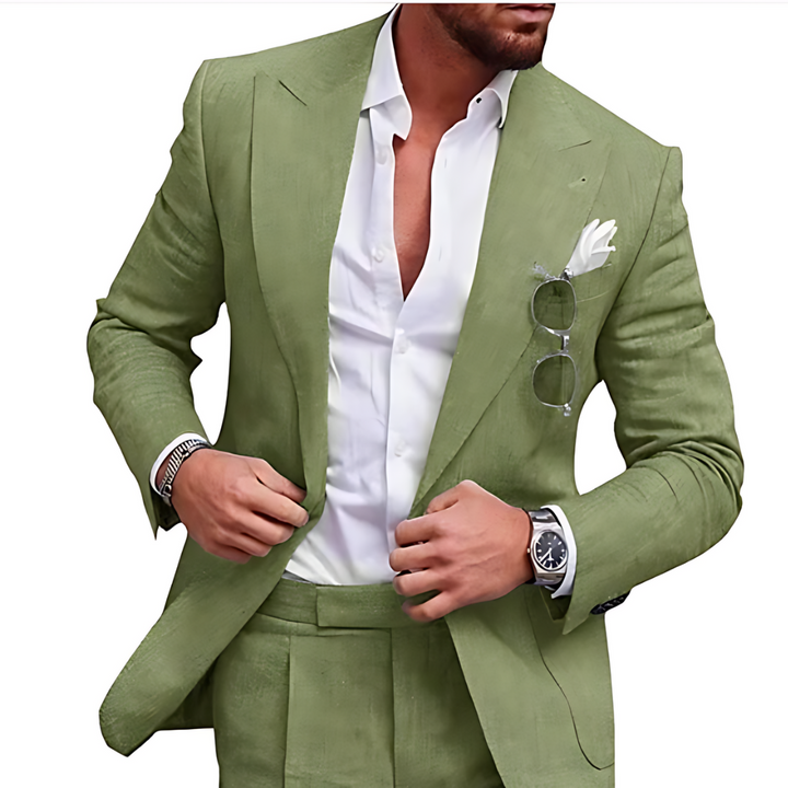 Men's Linen-Look Beach Wedding Suit Two-Piece Peak Lapel
