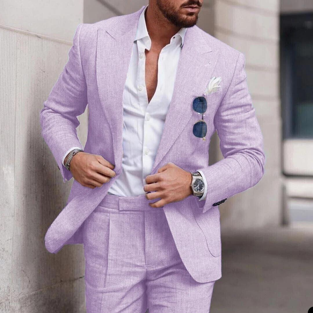 Men's Linen-Look Beach Wedding Suit Two-Piece Peak Lapel
