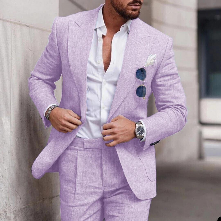 Men's Linen-Look Beach Wedding Suit Two-Piece Peak Lapel