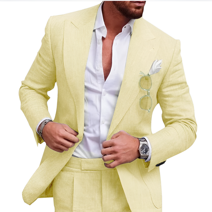 Men's Linen-Look Beach Wedding Suit Two-Piece Peak Lapel