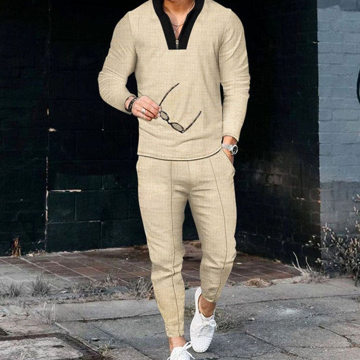 Men's Lightweight Zip V-Neck Top and Slim Jogger Pants Set