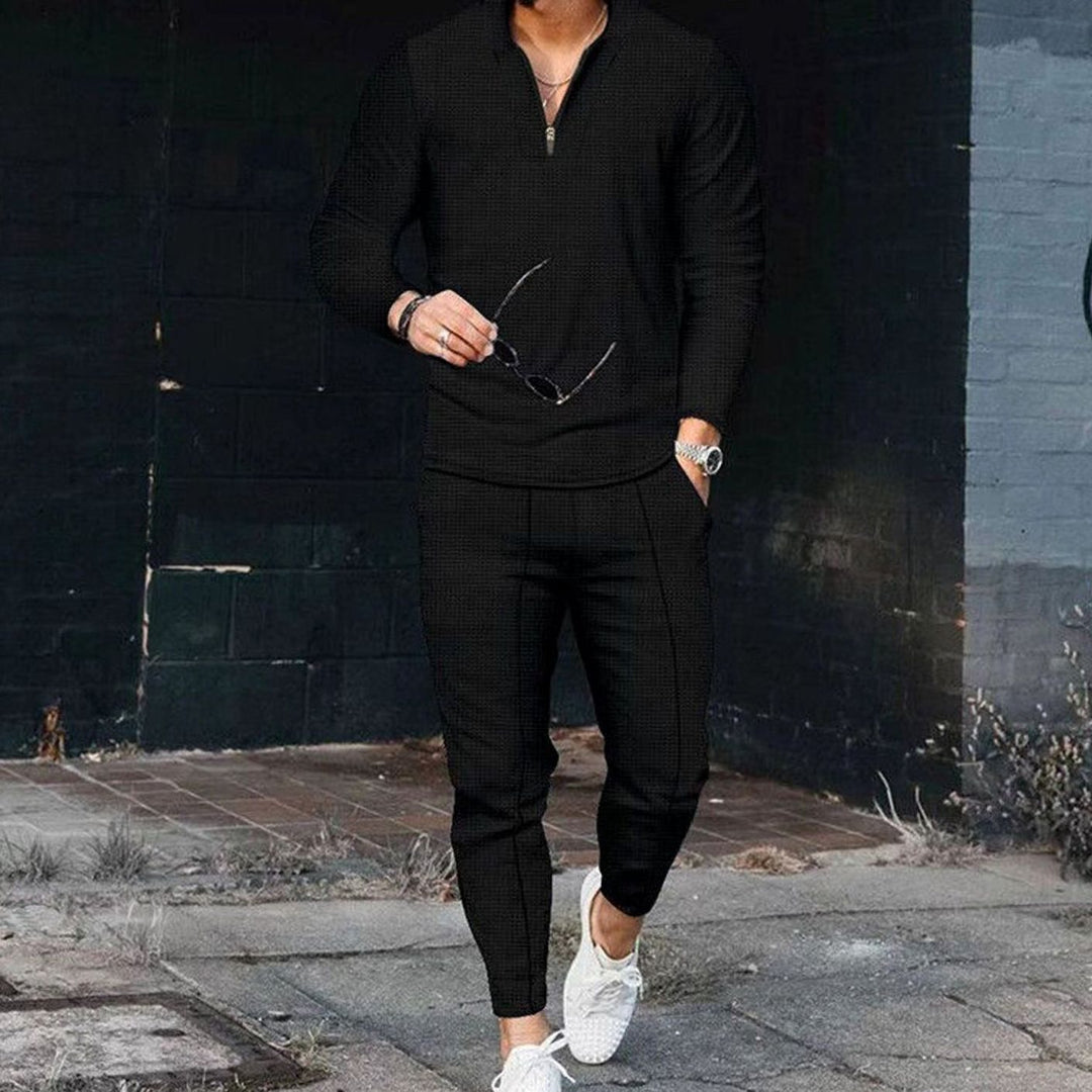 Men's Lightweight Zip V-Neck Top and Slim Jogger Pants Set