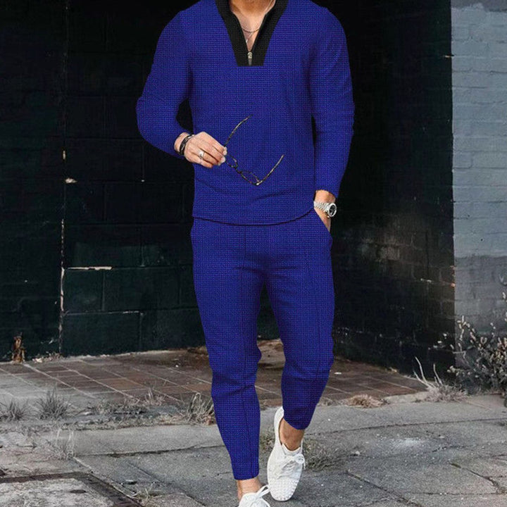 Men's Lightweight Zip V-Neck Top and Slim Jogger Pants Set