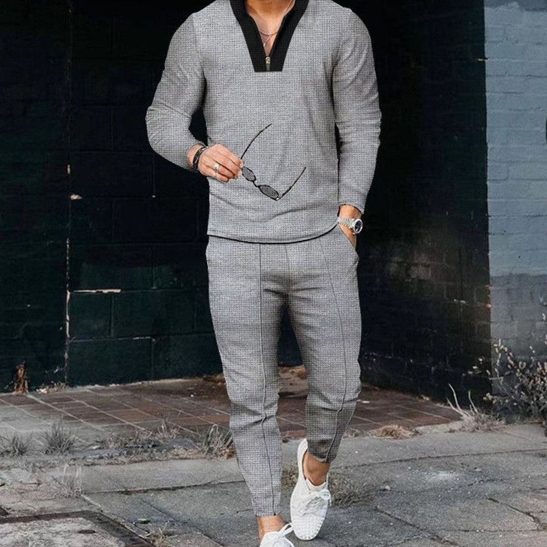 Men's Lightweight Zip V-Neck Top and Slim Jogger Pants Set