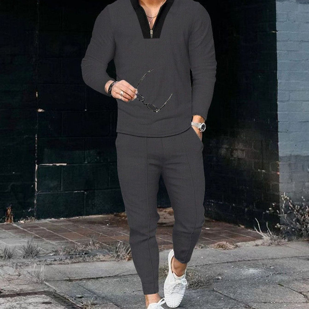 Men's Lightweight Zip V-Neck Top and Slim Jogger Pants Set