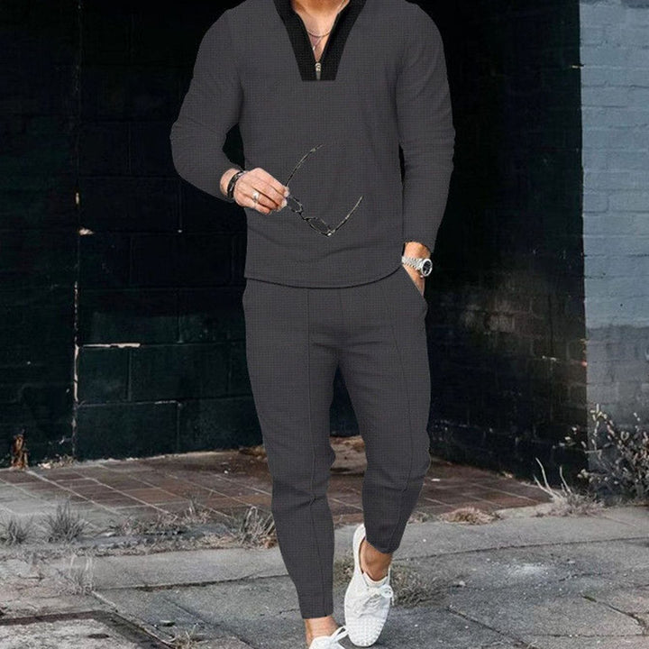 Men's Lightweight Zip V-Neck Top and Slim Jogger Pants Set