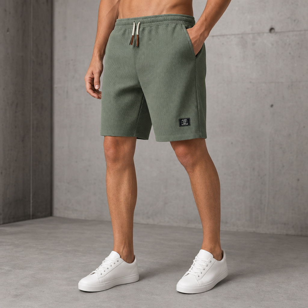 Men's Breathable Waffle Knit Sport Shorts with Drawcord