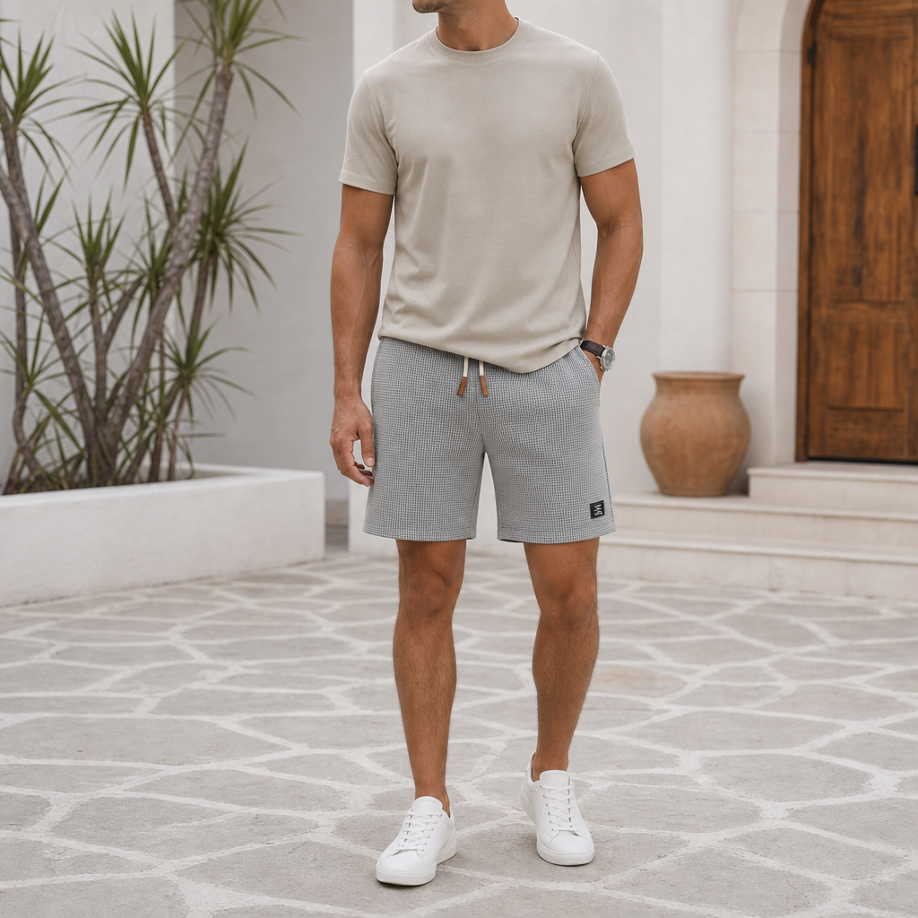 Men's Breathable Waffle Knit Sport Shorts with Drawcord