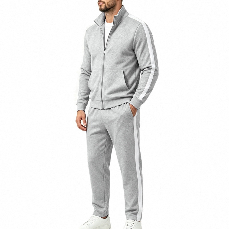 Men's Lightweight Zip-Up Tracksuit with Contrast Stripes