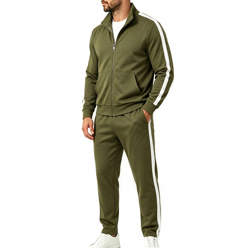 Men's Lightweight Zip-Up Tracksuit with Contrast Stripes