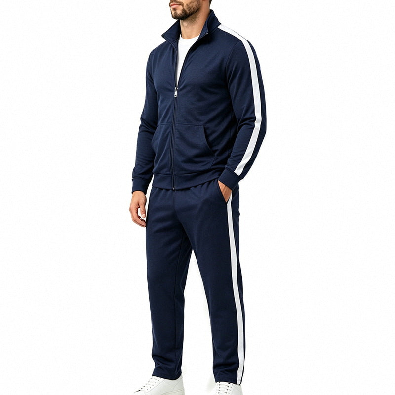 Men's Lightweight Zip-Up Tracksuit with Contrast Stripes