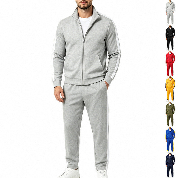 Men's Lightweight Zip-Up Tracksuit with Contrast Stripes