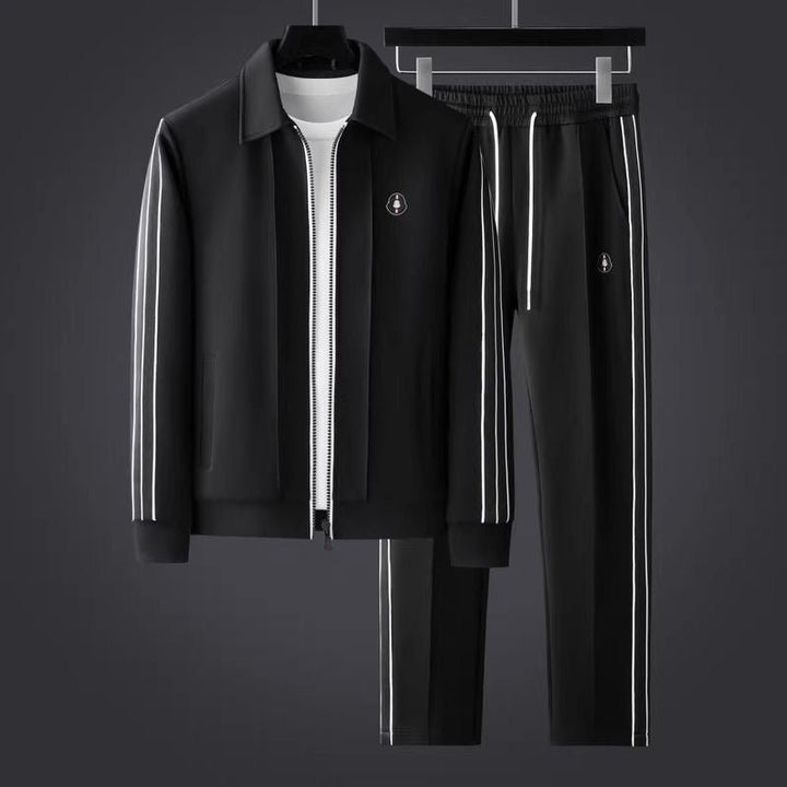 Men's Collared Zip-Up Tracksuit with Stripe Accents