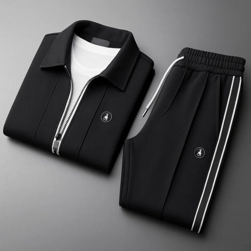 Men's Collared Zip-Up Tracksuit with Stripe Accents