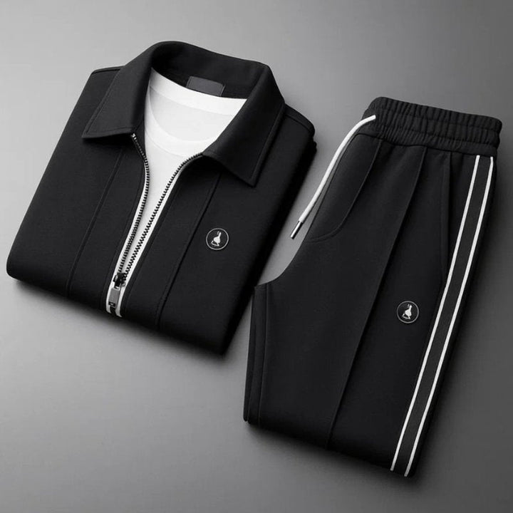 Men's Collared Zip-Up Tracksuit with Stripe Accents