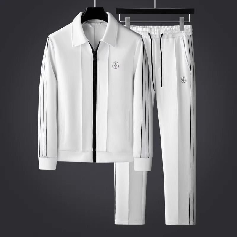 Men's Collared Zip-Up Tracksuit with Stripe Accents