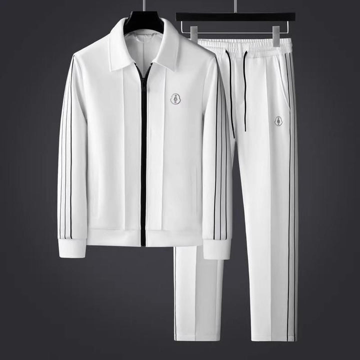 Men's Collared Zip-Up Tracksuit with Stripe Accents