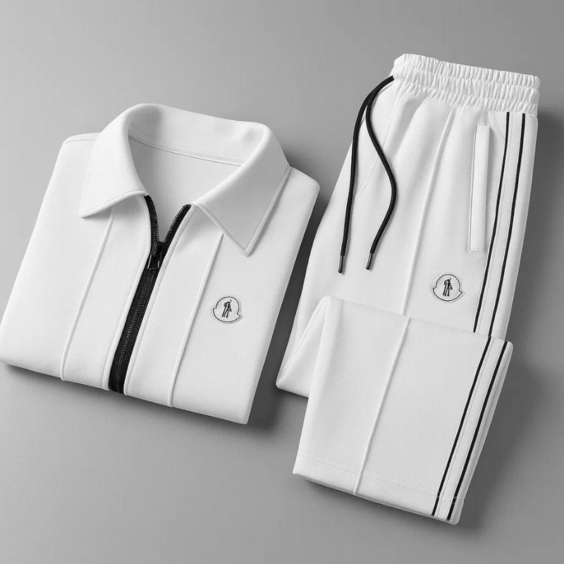 Men's Collared Zip-Up Tracksuit with Stripe Accents