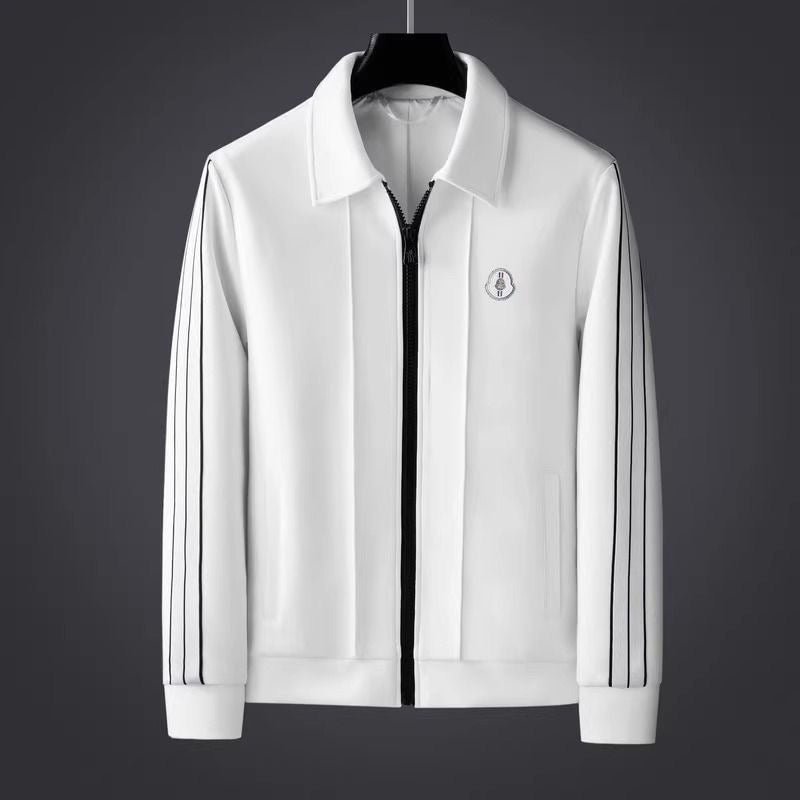 Men's Collared Zip-Up Tracksuit with Stripe Accents