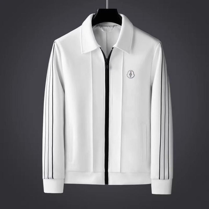 Men's Collared Zip-Up Tracksuit with Stripe Accents