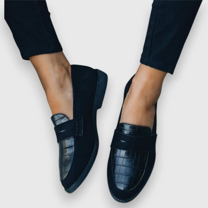 Women's Croc-Embossed Slip-On Penny Loafers in Black