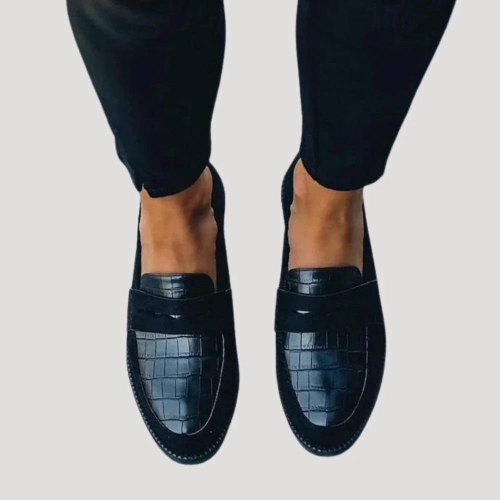 Women's Croc-Embossed Slip-On Penny Loafers in Black