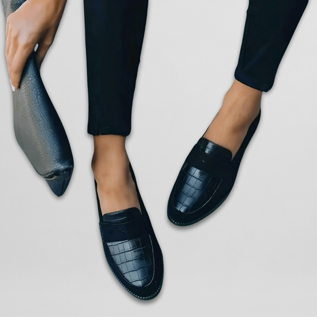 Women's Croc-Embossed Slip-On Penny Loafers in Black