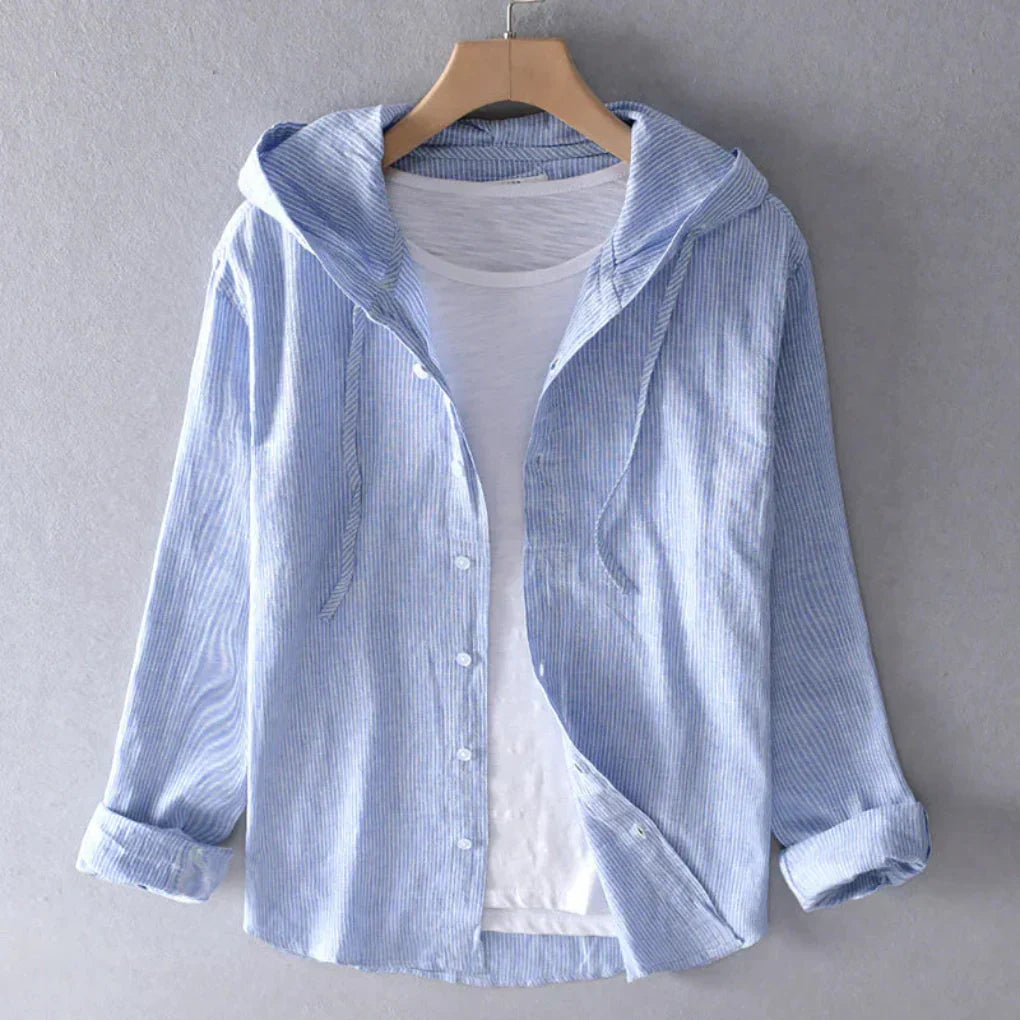 Women's Linen-Look Hooded Long Sleeve Shirt