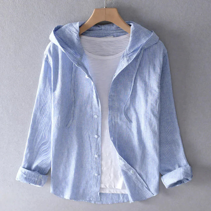 Women's Linen-Look Hooded Long Sleeve Shirt