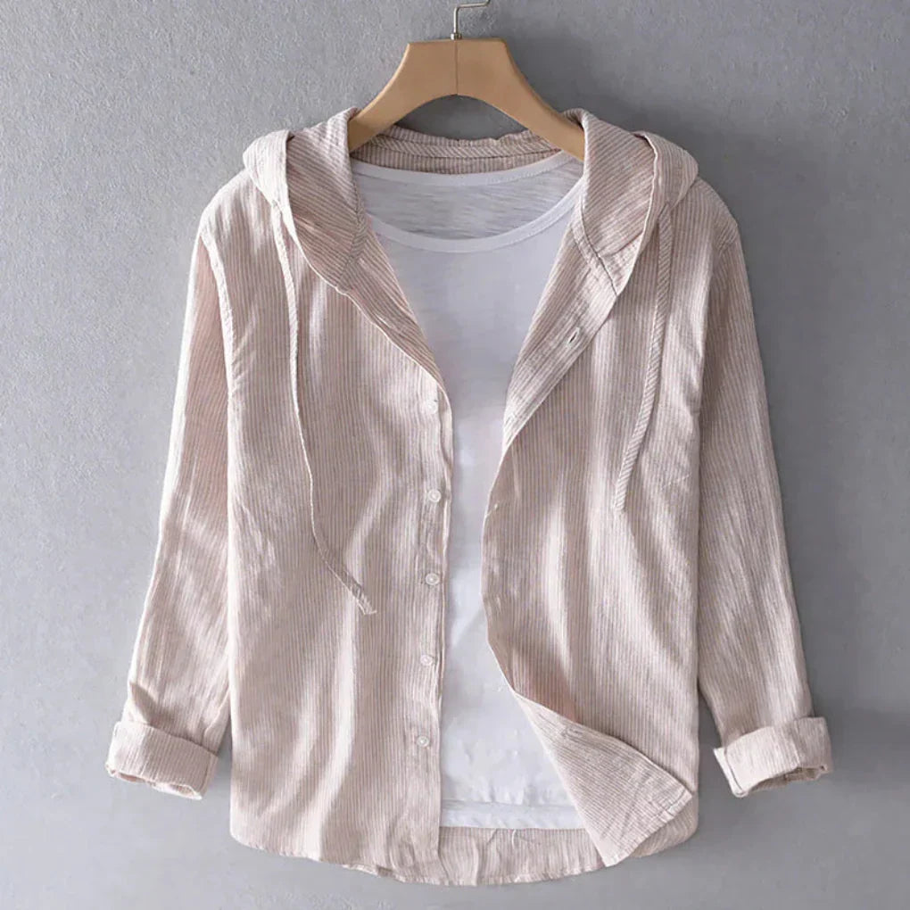Women's Linen-Look Hooded Long Sleeve Shirt