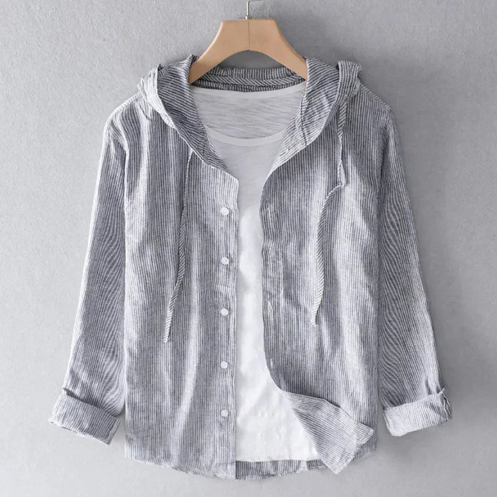 Women's Linen-Look Hooded Long Sleeve Shirt