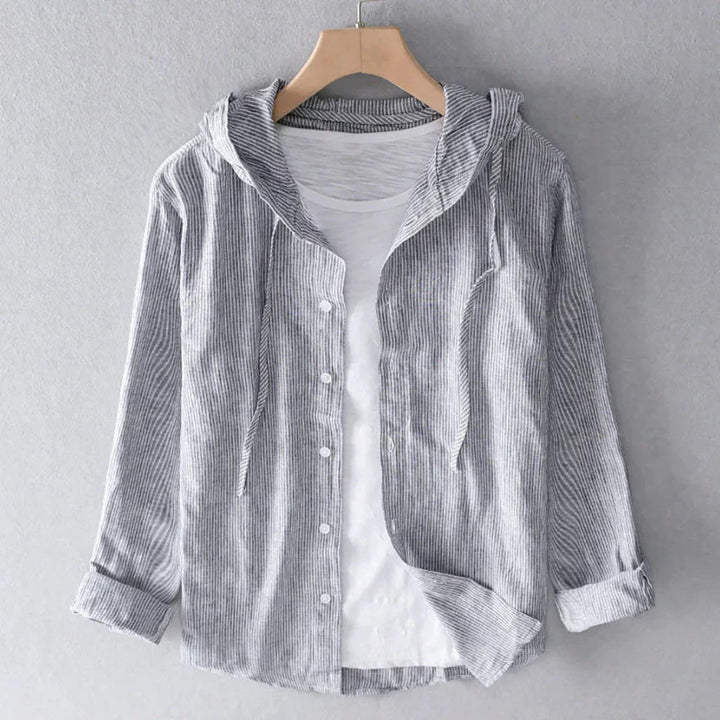 Women's Linen-Look Hooded Long Sleeve Shirt
