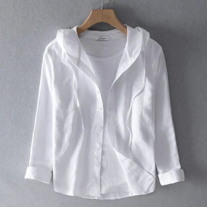 Women's Linen-Look Hooded Long Sleeve Shirt