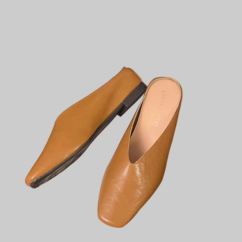 Women's Leather-Look Square Toe Summer Mules