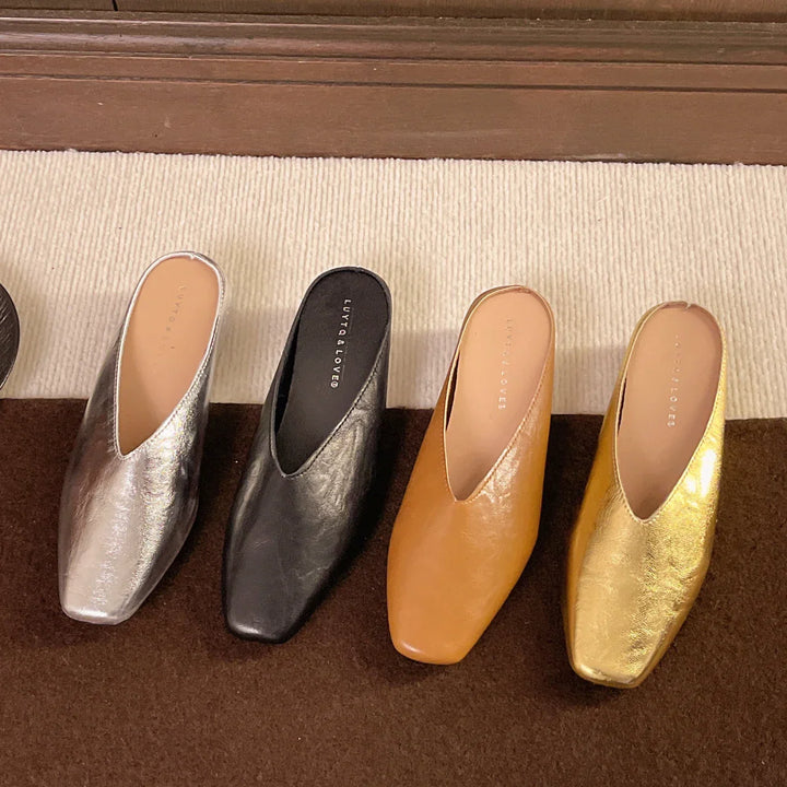 Women's Leather-Look Square Toe Summer Mules