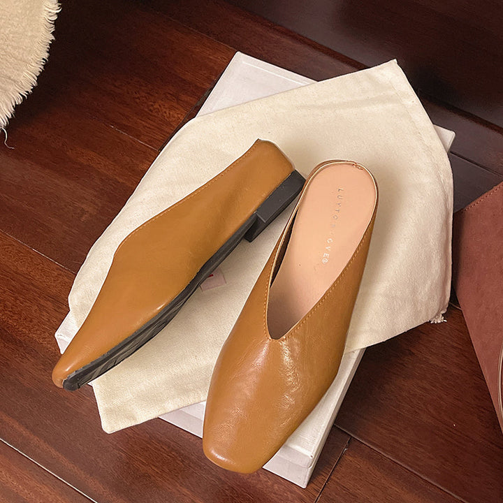 Women's Leather-Look Square Toe Summer Mules