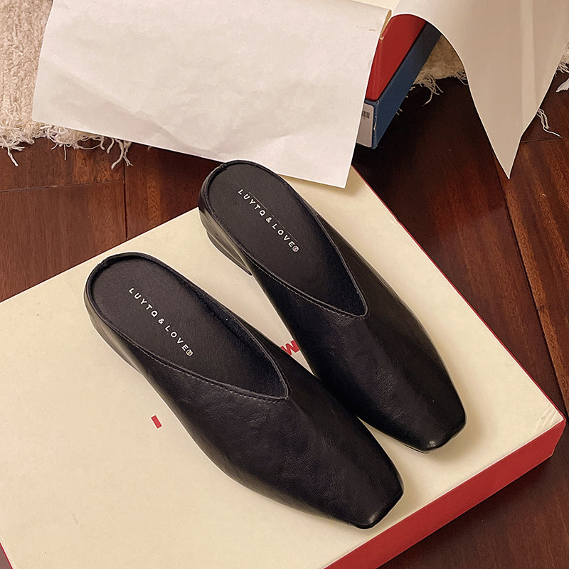 Women's Leather-Look Square Toe Summer Mules